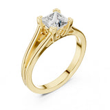 (1.00ct) טבעת סוליטר זהב 14 קראט עם שיבוץ מרובע ממעבדה בעיצוב זרוע כפולה