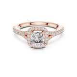 (1.40ct) טבעת זהב 14 קראט עם יהלום קושן משובץ הילה מיהלומי מעבדה