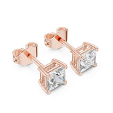 (GER-0380) עגילי יהלומים מרובעים בעיצוב קלאסי ויוקרתי עם שיבוץ פרינסס