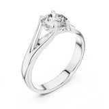 טבעת סוליטר זהב 14 קראט עם זרועות מתפצלות ויהלום עגול