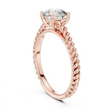 (1.00ct) טבעת סוליטר זהב 14 קראט עם זרוע חבל ויהלום עגול ממעבדה