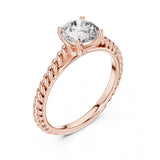 (1.00ct) טבעת סוליטר זהב 14 קראט עם זרוע חבל ויהלום עגול ממעבדה