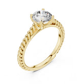 (1.00ct) טבעת סוליטר זהב 14 קראט עם זרוע חבל ויהלום עגול ממעבדה