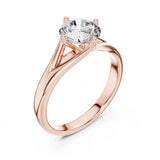 (1.00ct) טבעת סוליטר זהב 14 קראט עם זרועות מתפצלות ויהלום עגול מעבדה