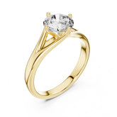 (1.00ct) טבעת סוליטר זהב 14 קראט עם זרועות מתפצלות ויהלום עגול מעבדה