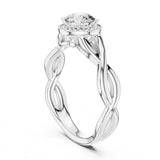 (0.75ct) טבעת זהב 14 קראט עם זרוע קלועה ושיבוץ הילה סביב יהלום עגול ממעבדה